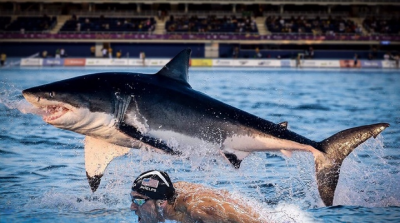 Майкл Фелпс уступил первое место белой акуле в заплыве на 100 метров
